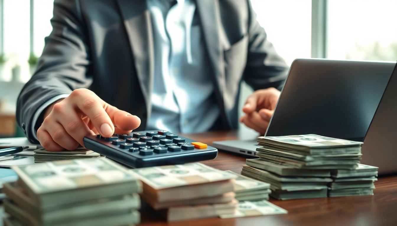 Menunjukkan deposit 1k dalam bentuk uang tunai di kantor dengan alat keuangan.