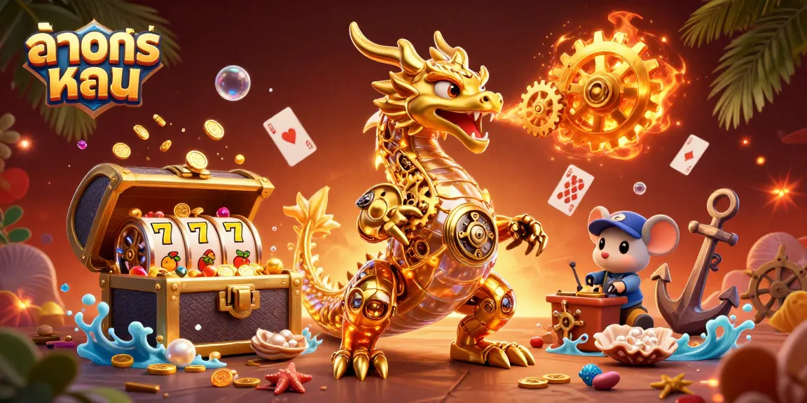 การแสดงผลเกมสล็อตผ่านภาพวาด 3D กราฟิก ที่มีมังกรทองและโบนัสเยอะ