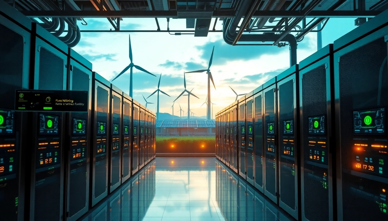 Innovative cloud mining facility showcasing free cloud mining technology powered by renewable energy.