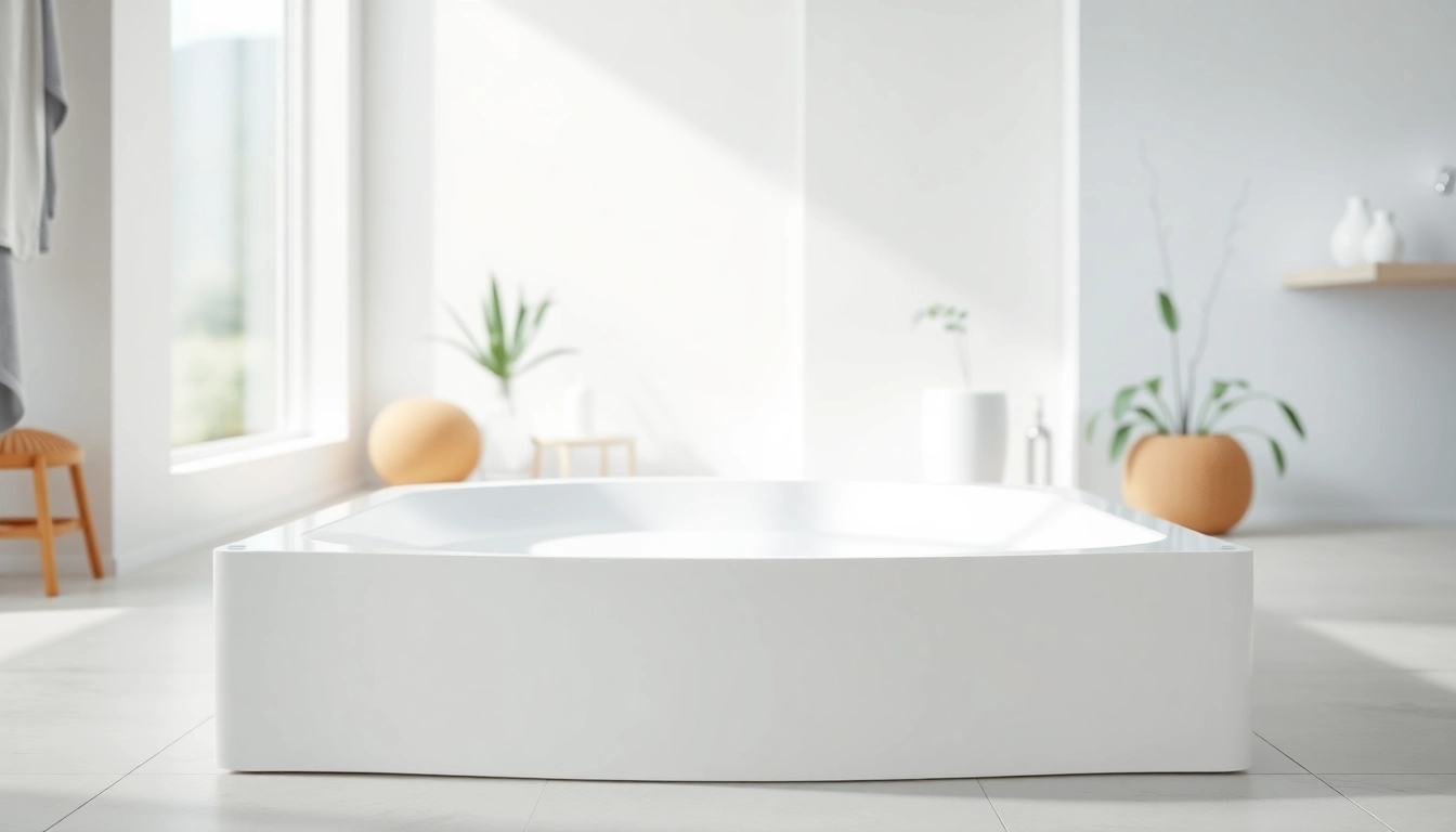 Shower base showcased in a bright bathroom, highlighting its modern design and sleek finish.