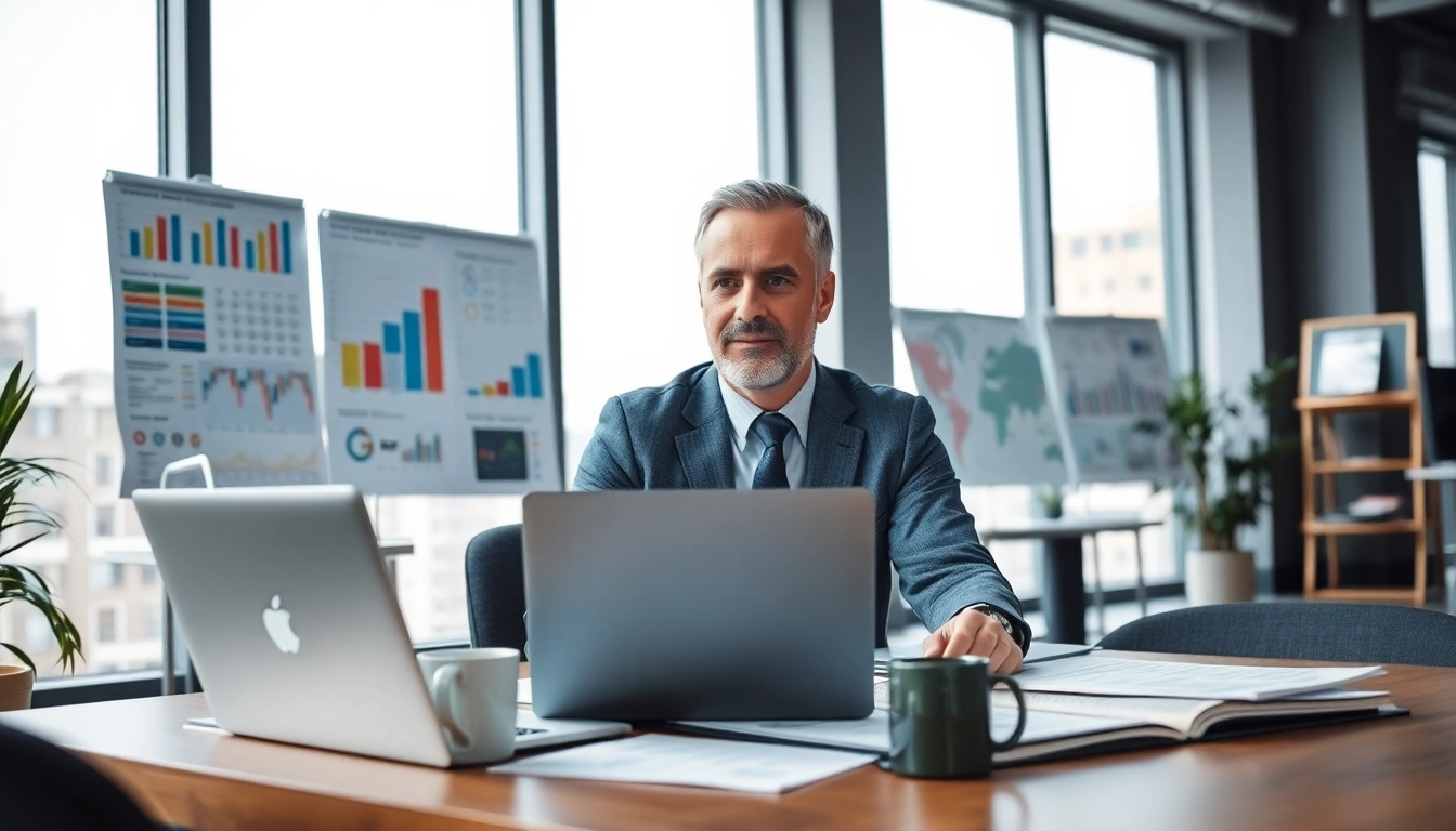 Engaging crisis management consultant reviewing strategies in a professional office.