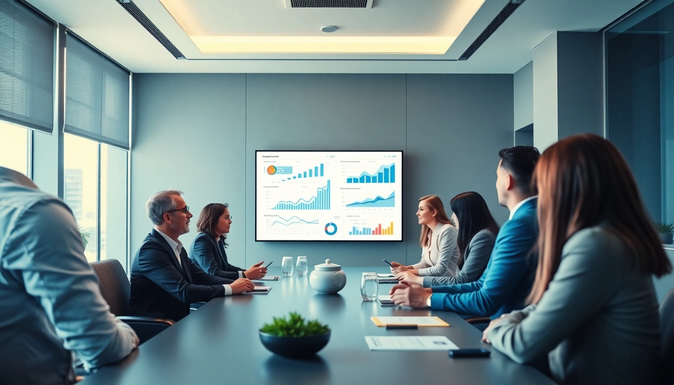 Engaged professionals reviewing competitive intelligence data in a modern setting.