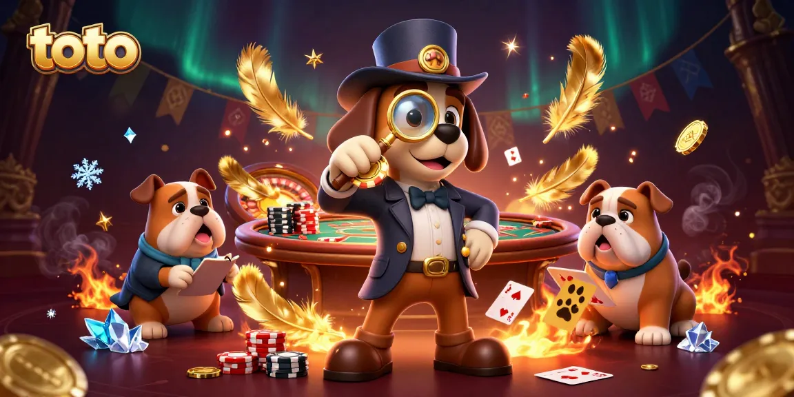 Toto the betting detective examines poker clues with his bulldog companion in a vibrant casino scene