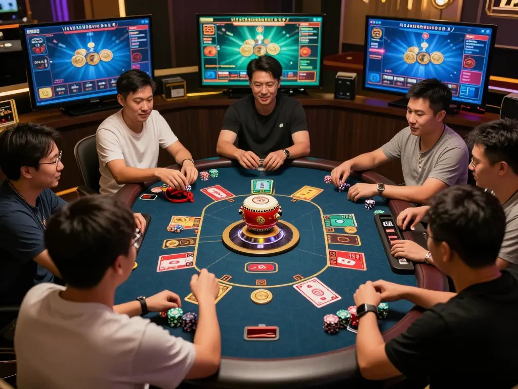 Xóc Đĩa gameplay in a vibrant online casino with players actively participating and engaging in the game.
