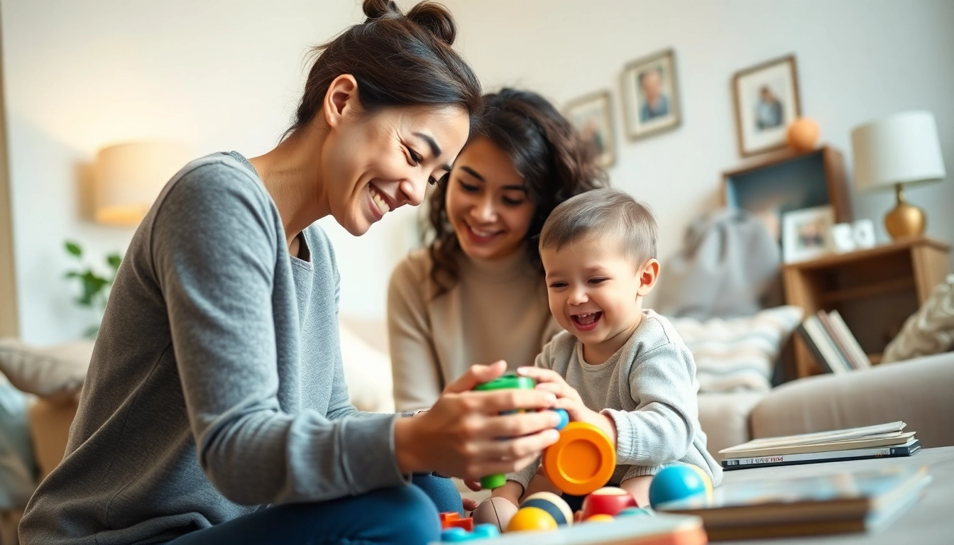Engaging part-time nanny service Dubai with a joyful child in a cozy home setting.