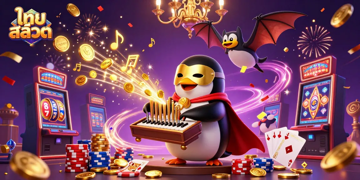 Join the excitement of ไทย สล็อต with a lively 3D casino scene full of winning spins and golden coins