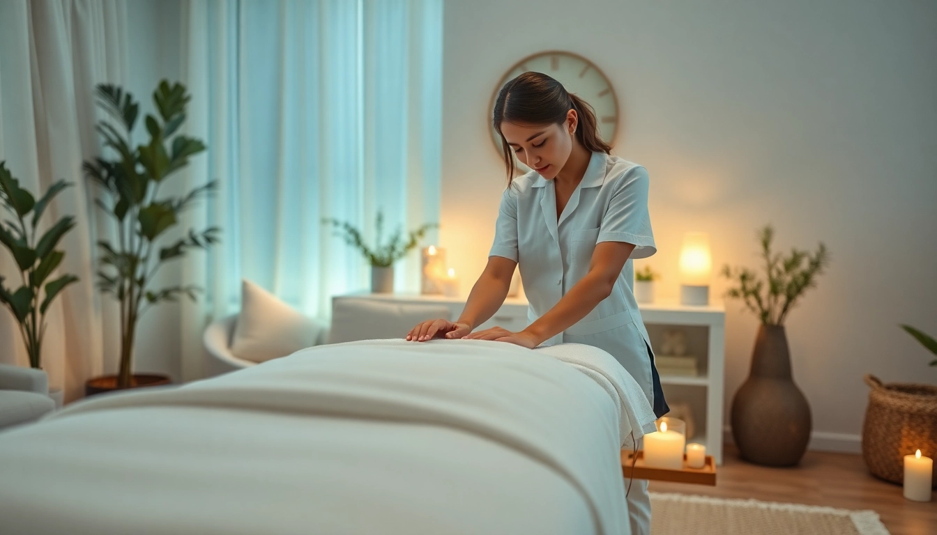 출장 massage therapy session in a cozy, tranquil setting.