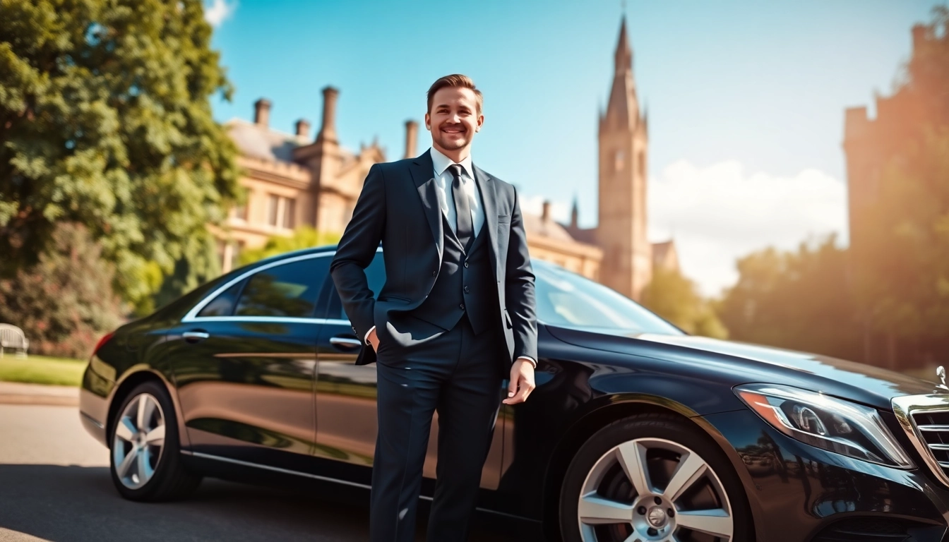 Experience premium Chauffeur Services Nottingham with a professional chauffeur by a luxury vehicle.
