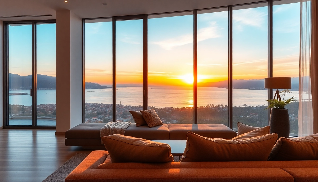 Comfortable modern living room showcasing stunning views to buy apartment in alanya