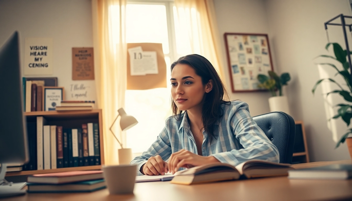 A professional reflecting on how to find my true calling in a cozy home office filled with inspiration.