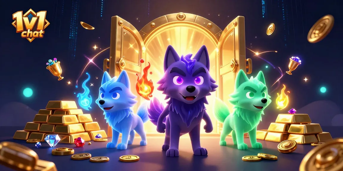 Engage in 1v1 chat with a vibrant and dynamic video casino theme showcasing treasures and energy.