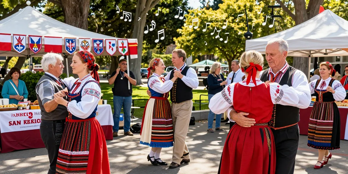 Polish community event in San Francisco at https://www.sfpol.com/ showcasing traditional dance and food.