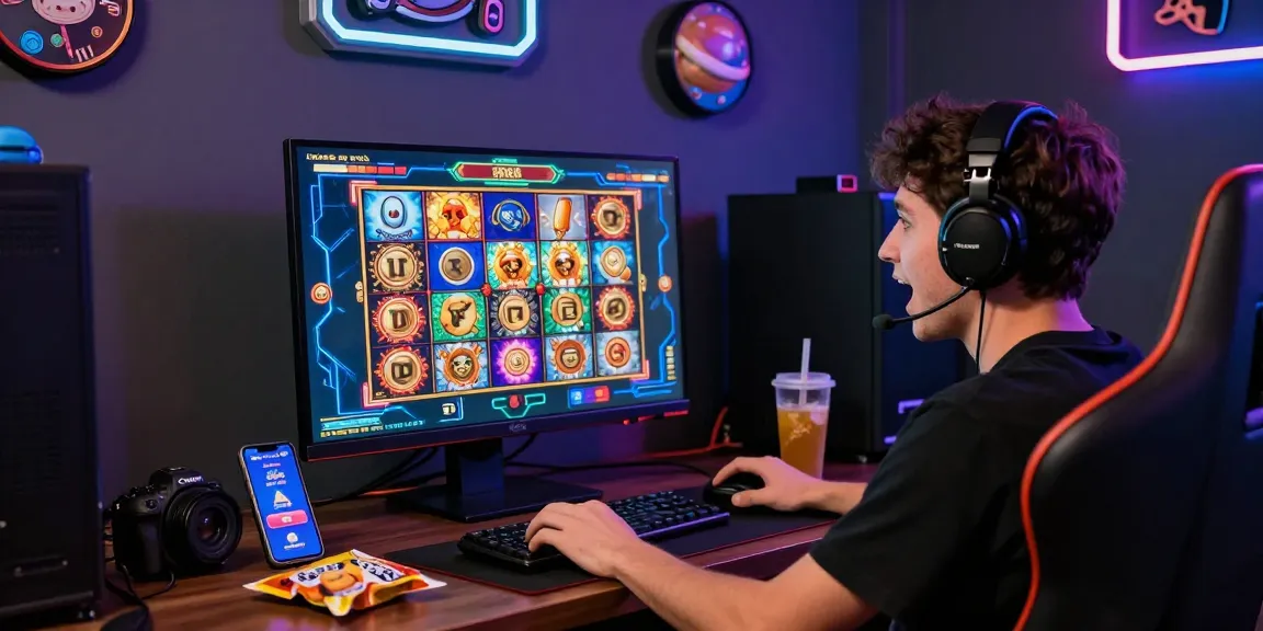 Excited player enjoying the Spaceman online slot game with futuristic graphics and vibrant accessories.