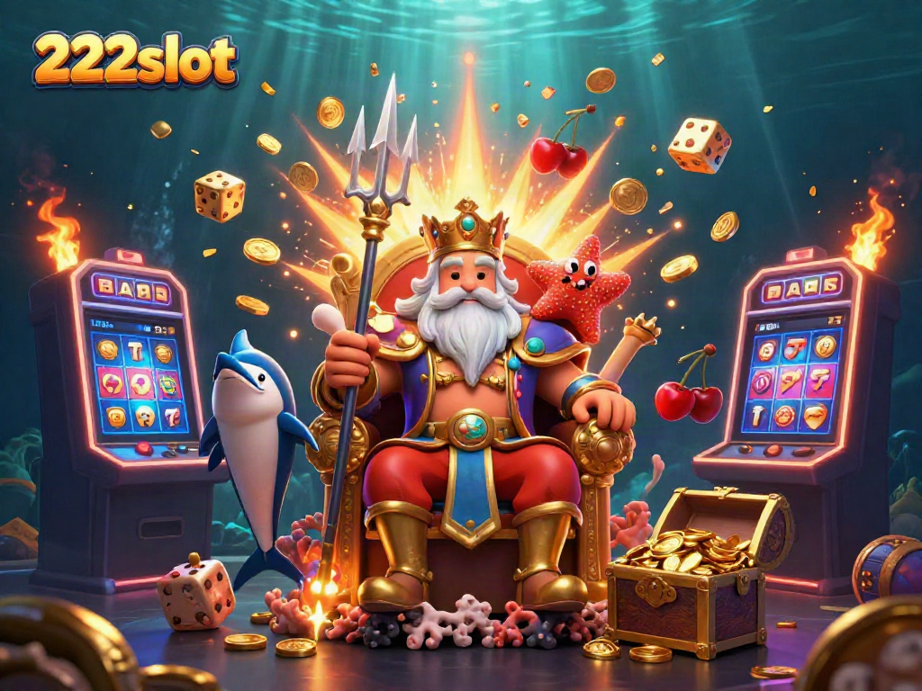 Gambarkan pengalaman bermain 222slot yang seru dengan jackpot melimpah dan karakter kartun menarik.