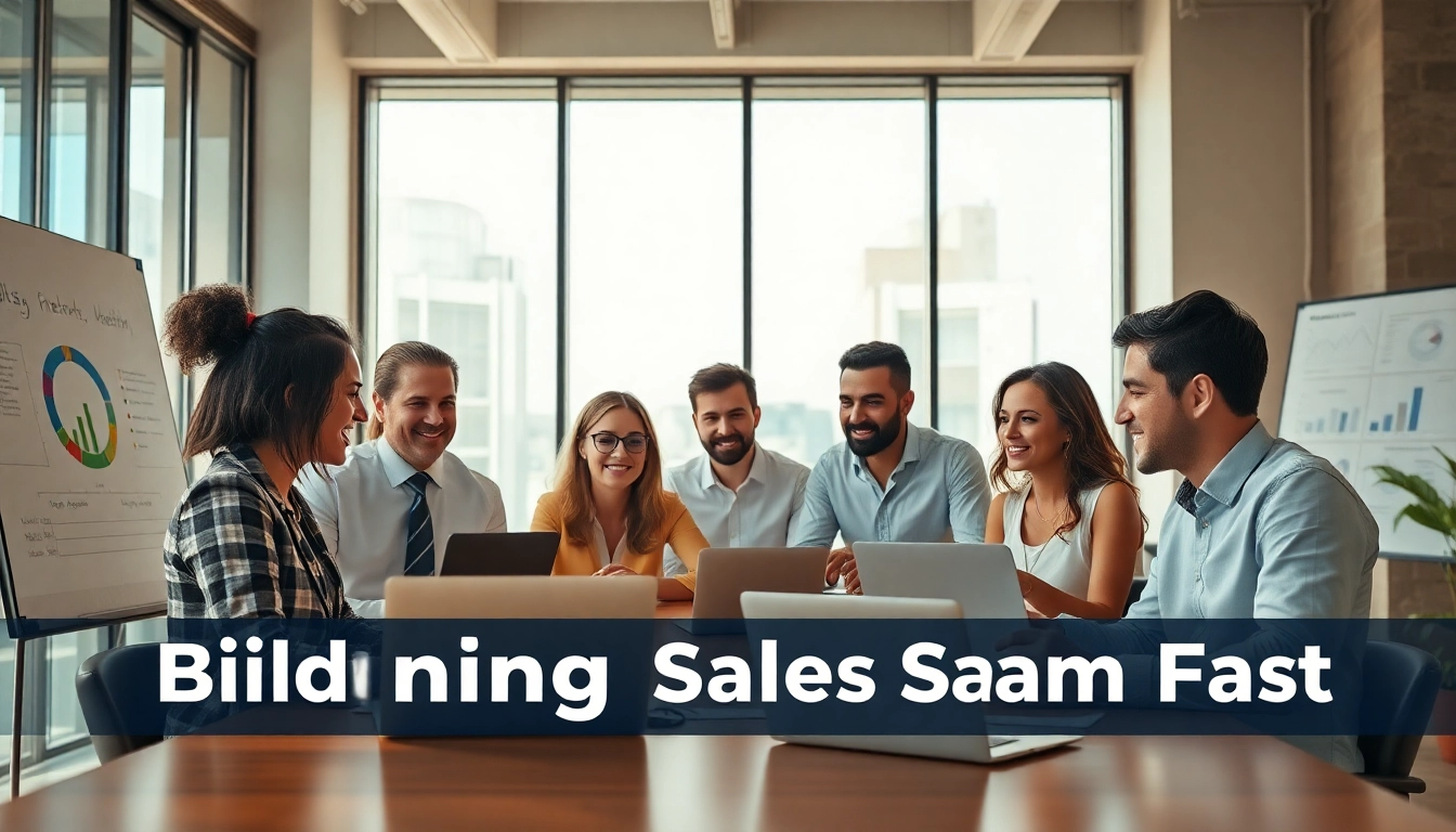 Learn how to build a sales team fast with a diverse group of professionals strategizing together.