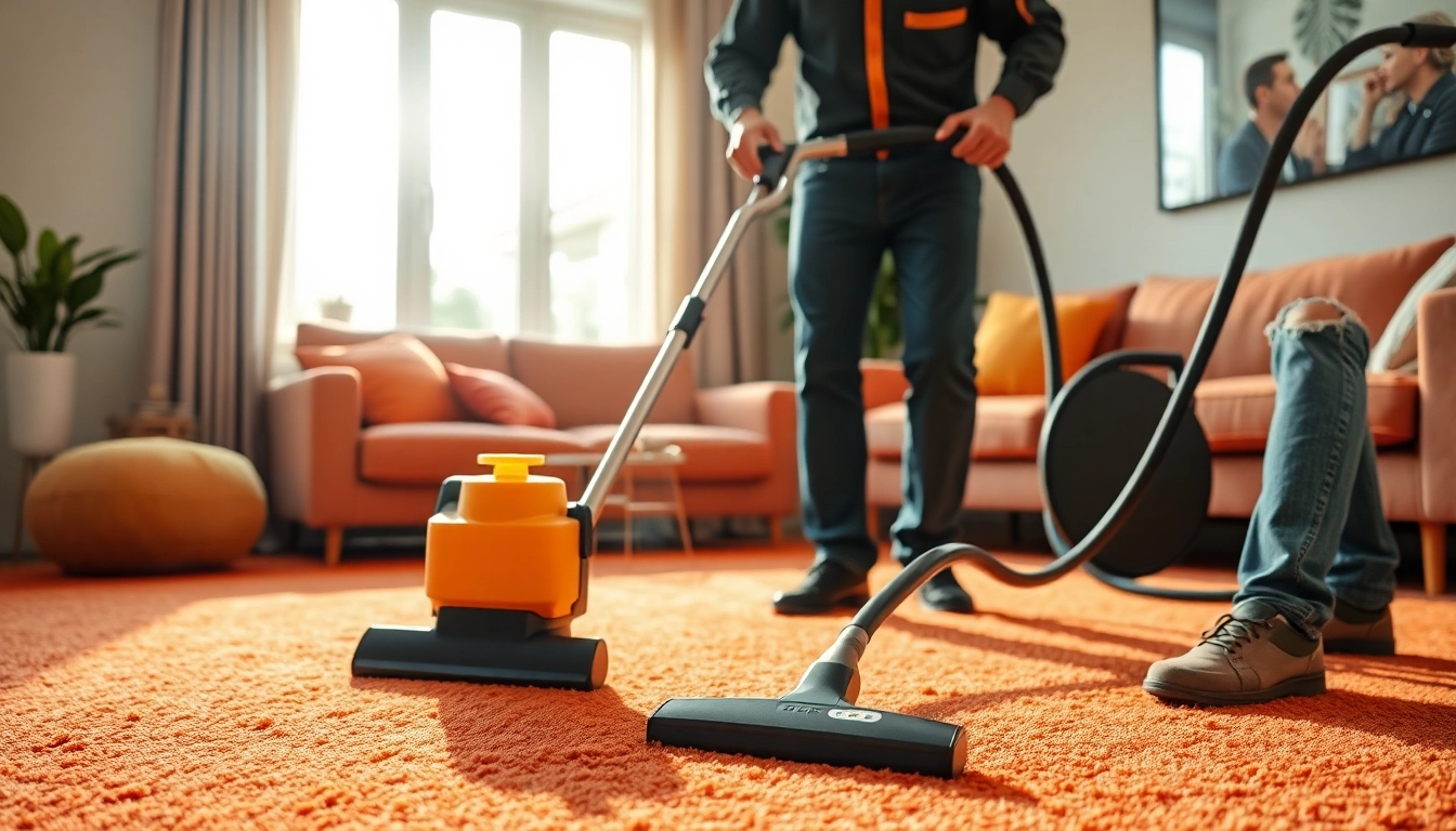 Showcasing carpet cleaning specials, a professional cleaner revitalizes vibrant carpets in a cozy home.