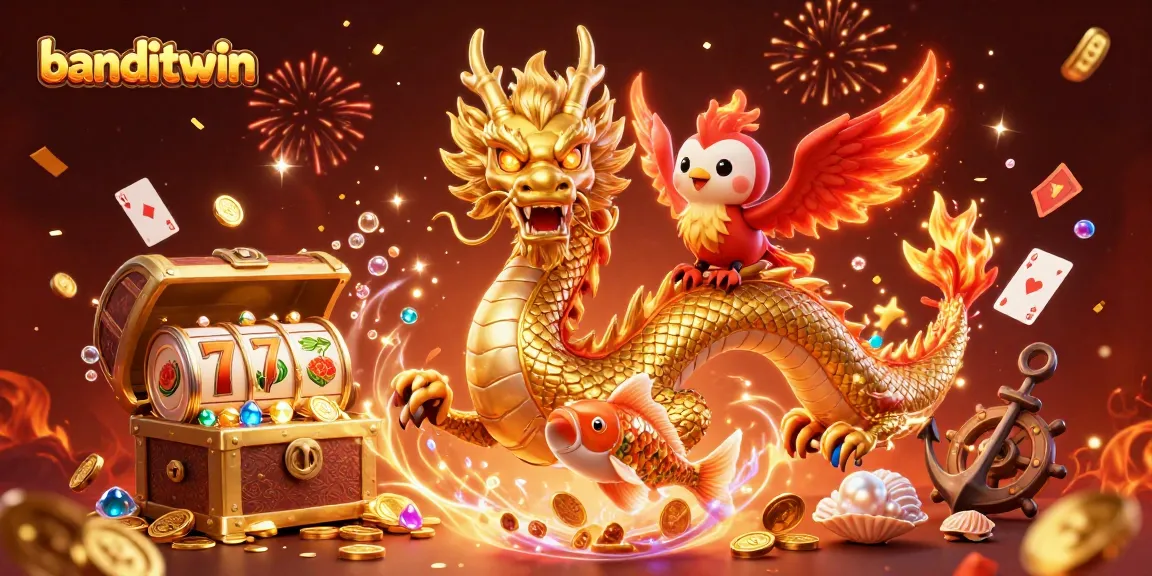 Menang di banditwin dengan naga emas dan ikan koi di perayaan kasino.