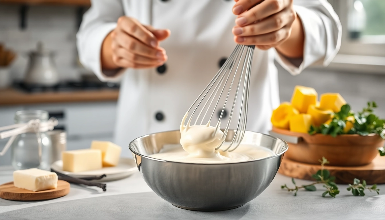 Bakken van mousseline crème met een rijke, romige textuur en verse ingrediënten