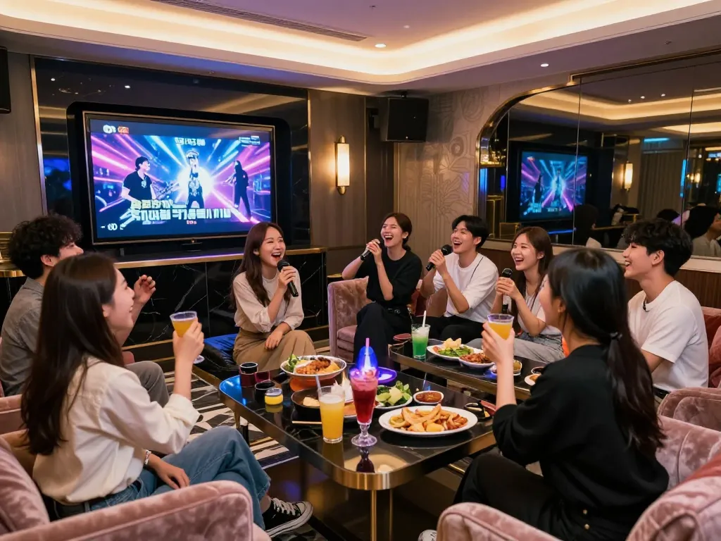 럭셔리한 인테리어와 활기찬 엔터테인먼트를 갖춘 강남퍼펙트 노래방에서 즐거운 밤을 보내고 있습니다.