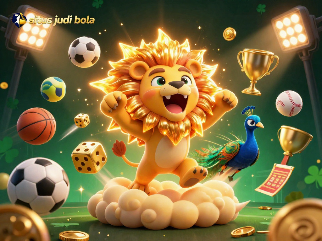 Engage with situs judi bola as the vibrant lion roars amidst dynamic sports betting elements.