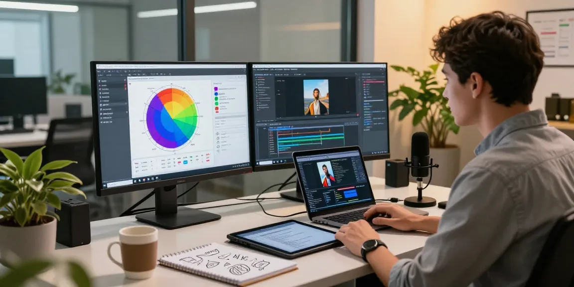 Engaging workspace with a developer using a free ai image detector on dual screens, showcasing advanced technology and analysis.