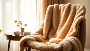 Fleece stof mooi gedrapeerd over een stoel, creëert een warme en uitnodigende sfeer.