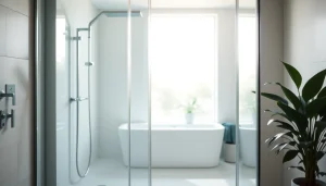 Admire la paroi de douche à l'italienne élégante ajoutant du style à une salle de bain moderne.