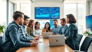 Promote your seo services agency with a professional team collaborating in a bright office.