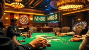 Experience a thrilling poker game at Trang chủ MM88 with players showcasing their strategies and a stunning hand on display.