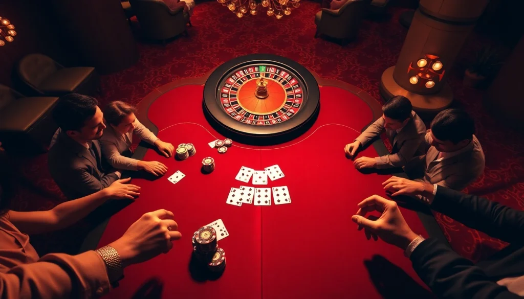 Engaging poker players at a lively table under casino lights at https://xx88.center/ showcasing exciting gameplay elements.