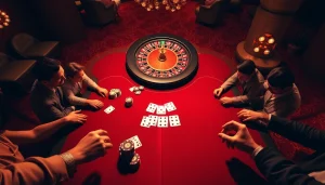 Engaging poker players at a lively table under casino lights at https://xx88.center/ showcasing exciting gameplay elements.