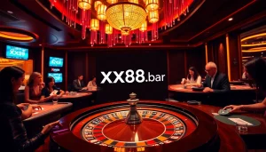 Engaging casino scene featuring players around a roulette wheel at https://xx88.bar/ showcasing high-stakes excitement.