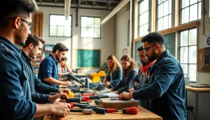 Students participating in hands-on training at an abc trade school environment.
