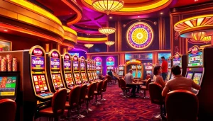 Engage with birutoto slot machines amidst a vibrant casino scene with poker chips and roulette.