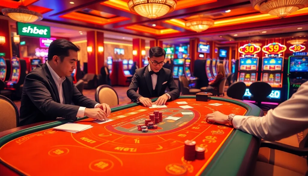 Experience the thrill of tài xỉu shbet with a vibrant casino table and active players.