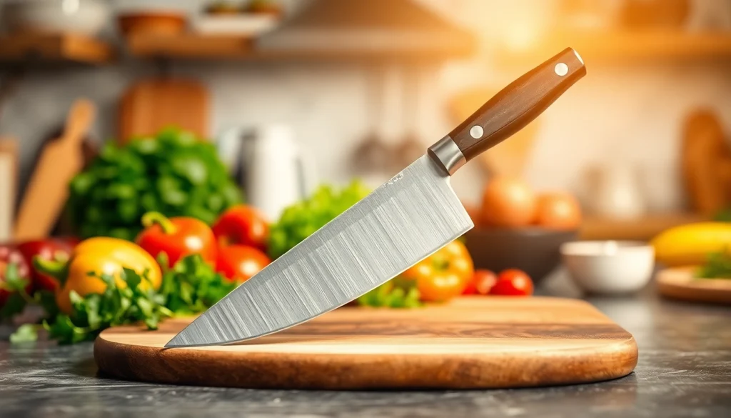 Showcasing a chef’s knife NZ with fresh vegetables and herbs in a bright kitchen.