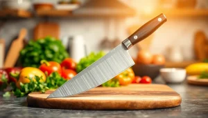 Showcasing a chef’s knife NZ with fresh vegetables and herbs in a bright kitchen.