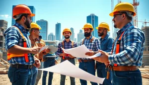 Contractors from the southern california contractors association working on a construction site together.