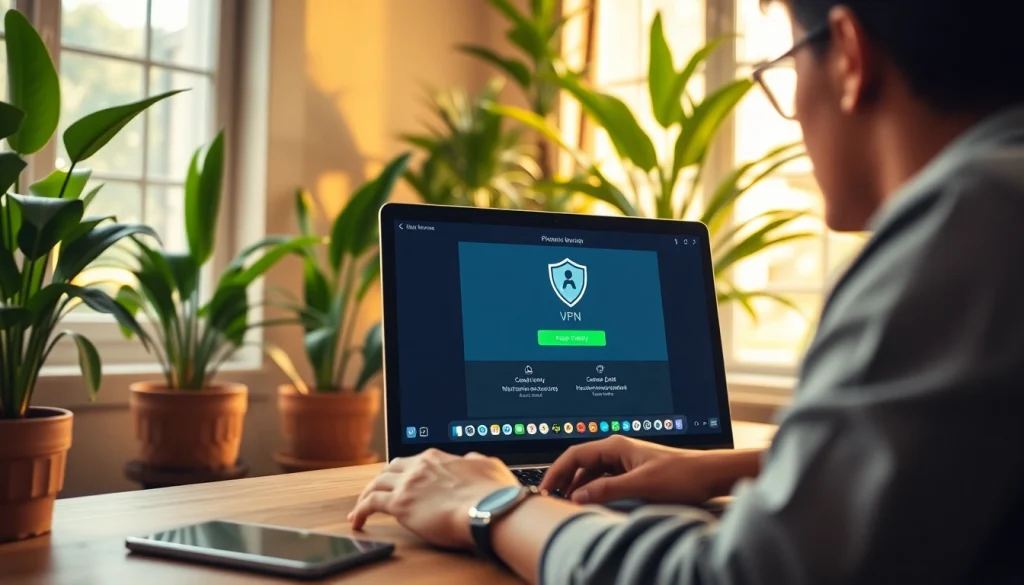 Securely browsing the internet using a vpn in a cozy home office.