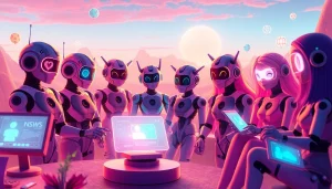 Engaging scene of free NSFW AI chatbots interacting with users in a vibrant digital landscape.