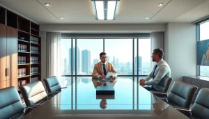 Consultation with Miami-Dade County litigation lawyer providing legal advice in a modern office environment.