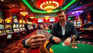 Experience the thrill of winning at onicplay's dazzling casino with vibrant slot machines and poker tables.