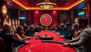 SODO Casino players winning at poker tables amidst vibrant slot machines.