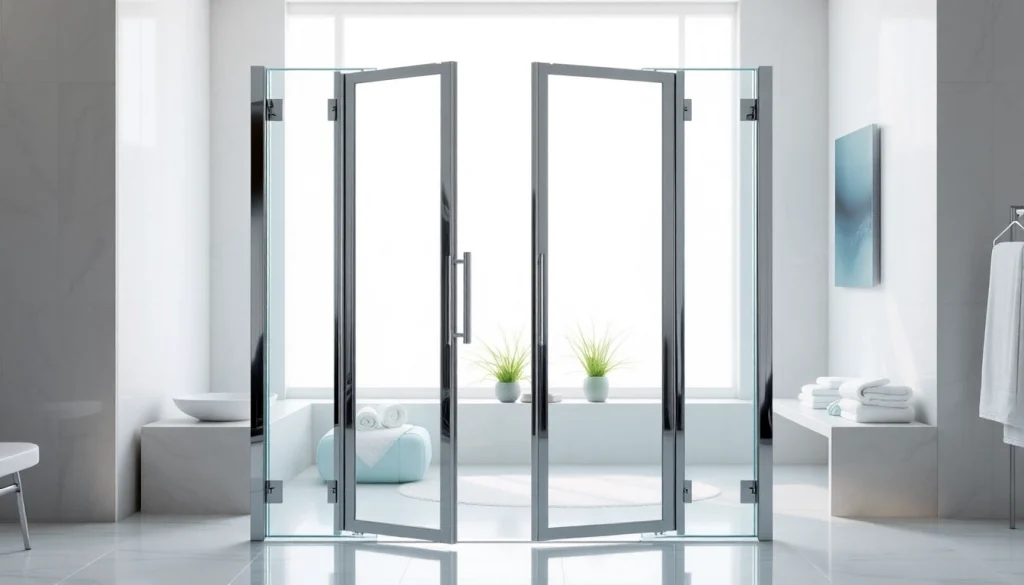 Showcasing elegant sunney shower doors in a luxurious bathroom setting.