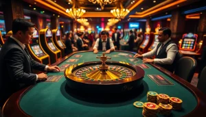 Experience the excitement of i9bet with a luxurious casino ambience featuring vibrant games and players.