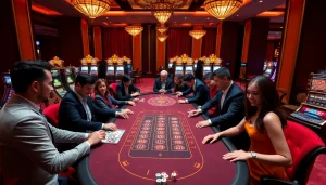 SHBET provides an exciting gaming atmosphere with engaging players at a luxurious casino table.