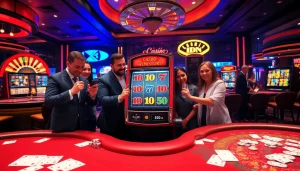 Players enjoying the thrill of the idn slot machines in a vibrant casino atmosphere.