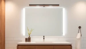 Enhance your space with a stylish mirror with lights in a modern bathroom setting.