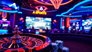 Trực tiếp esports betting excitement with vibrant casino visuals and live game displays.