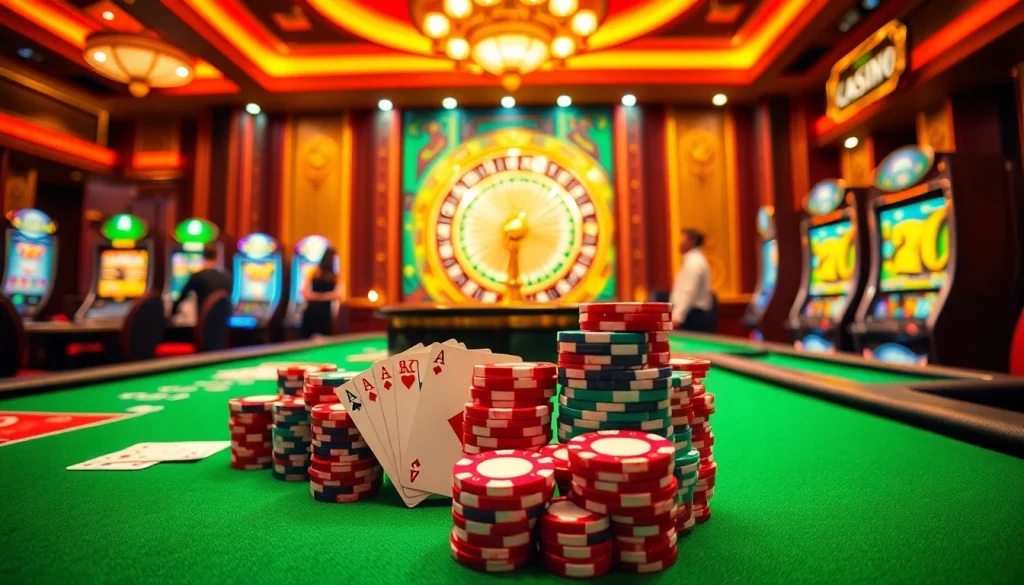Experience the excitement of gg88 casino with vibrant poker chips and lively casino tables.